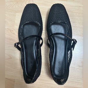 Open Edit Black Textured Mary Jane Flats